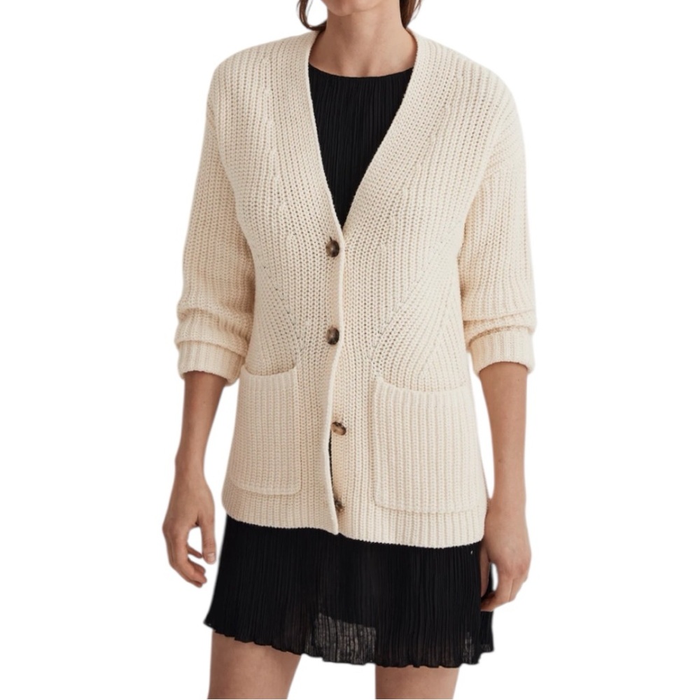 Madewell Kent Cardigan Sweater – Chunky Cotton Blend,Size XS